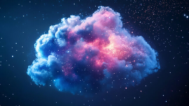 A thought bubble morphs seamlessly into a glowing holographic galaxy, blending human imagination with cosmic visualization. Ethereal, futuristic, and conceptual, ideal for creativity or tech themes.