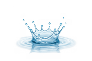 Water crown splash creating ripples and drops, transparent liquid element for hydration and purity concepts