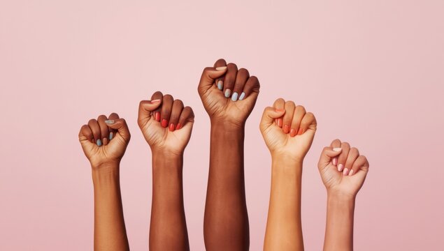 Diverse group of women raising their fists in solidarity - Powered by Adobe