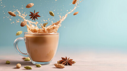 Dynamic Splash of Masala Chai with Aromatic Spices