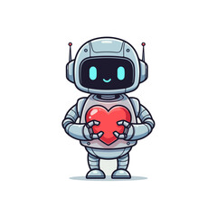 Adorable Robot Character Holding a Red Heart with a Sweet Expression and Antennae