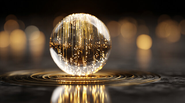 Virtual bank concept featuring a glowing financial data sphere, representing digital currency, analytics, and futuristic fintech in a luminous, high-tech abstract environment.