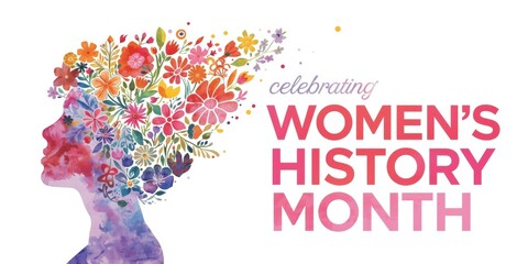Celebrating womens history month with a vibrant floral silhouette of a womans head