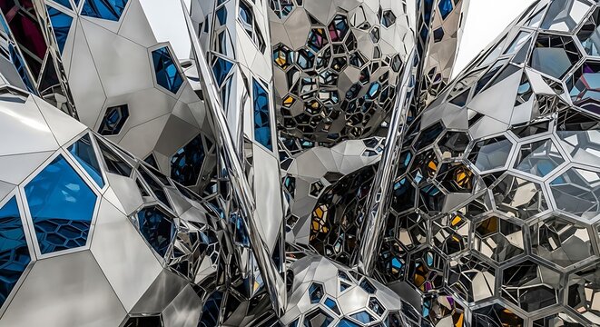 Reflective Geometric Sculpture - A Study in Light and Form. - Powered by Adobe