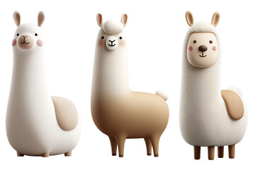 Naklejka premium Three Cute 3d Pastel Llamas with Varied Textures on Transparent Background
