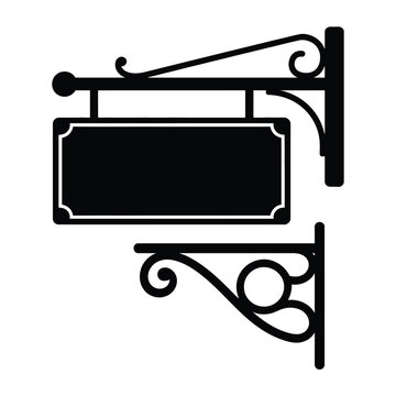 Black silhouette of two ornate hanging sign brackets