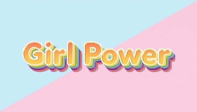 Girl power text with layered rainbow effect and pastel background - Powered by Adobe