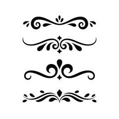 Four Black Ornate Decorative Flourishes on White Background