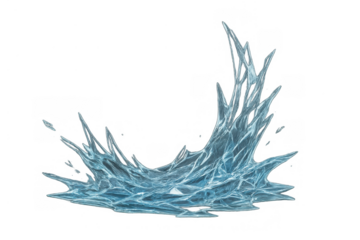 Ice splash on transparent background creating frozen spiky water elements, winter cold abstract design concept