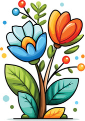 Colorful abstract floral illustration with vibrant flowers and leaves