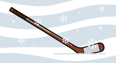 Hockey stick in snow vector graphic for a sports event poster or winter activity promotion