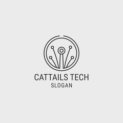Cattails tech logo style icon design template vector illustration
