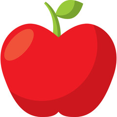 Vibrant Red Apple with Green Stem and Leaf Isolated on Transparent Background Simple Fruit Illustration