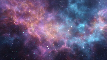 Vibrant and colorful nebula in outer space with shining stars and cosmic dust, an abstract celestial background.