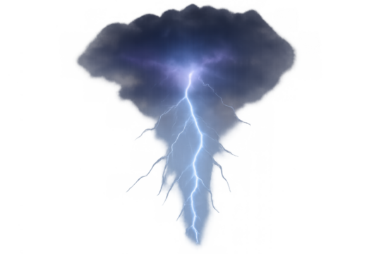 Dark storm cloud generating powerful lightning bolt, showing natural electric discharge during bad weather