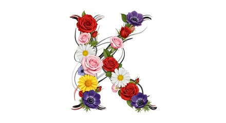 Floral letter K design with colorful flowers