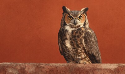 Obraz premium A large owl is sitting on a brick wall