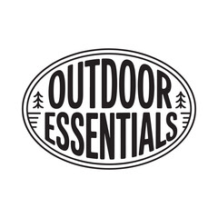 Outdoor essentials oval logo with pine trees and stripes