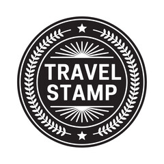 Vintage circular travel stamp with laurel wreath and sunburst
