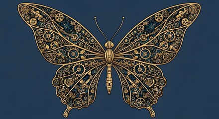 Intricate steampunk butterfly illustration