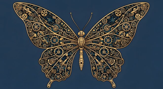 Intricate steampunk butterfly illustration