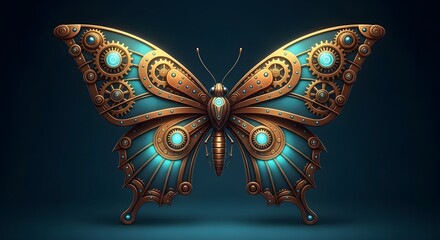 Ornate butterfly with gears and blue accents