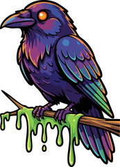 Obraz premium Mysterious raven perched on a glowing slime-covered branch