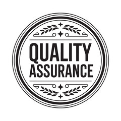 Circular stamp emblem with quality assurance text and laurel wreaths