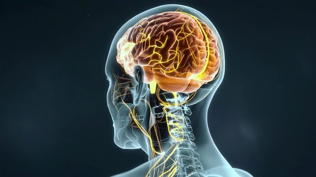A transparent head study illuminated by branching neural lines and vibrant connective signals shaping an inner cerebral matrix