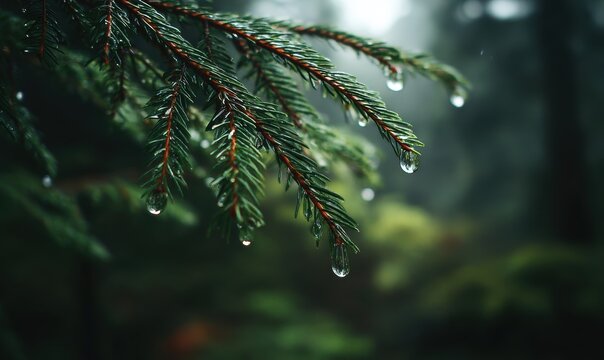 A tree branch with raindrops on it