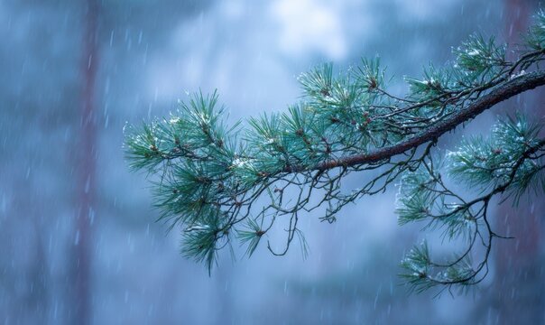 A branch of a tree is covered in snow and rain - Powered by Adobe