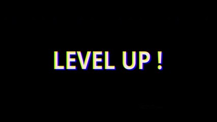 Text animation glitch black background level up gaming digital effect suitable for gaming streams, achievement notifications, or retro digital content. - Powered by Adobe