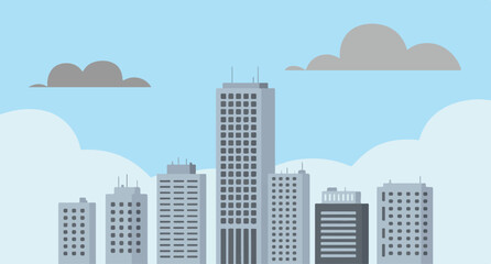 Fototapeta premium Stylized cityscape with tall buildings and clouds skyline skyscrapers