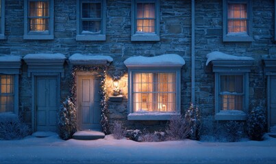 A house with a bright light on the front door