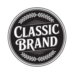 Classic brand emblem with laurel wreath and vintage typography