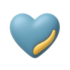 3D Blue Heart with Yellow Detail on White Background