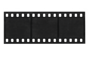 Vintage film strip negative frame with blank dark cells, old cinema movie concept and transparent background