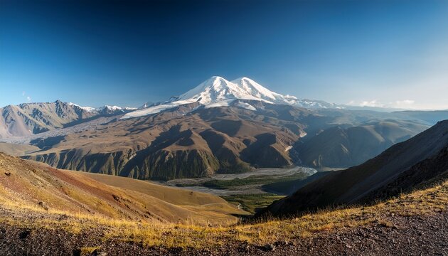 View Of The Highest Mountain In Europe And The Valley Elbrus