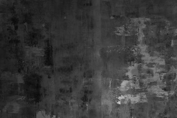 Abstract black painted texture background with rough brush strokes, different shades of color and spots and grunge surface effect. Modern backdrop, wallpaper for design, poster, wall art