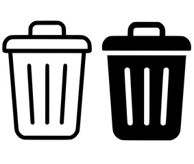 Minimalist icon, rubbish bin vector, black and white, outline and silhouette