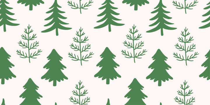 Seamless Christmas doodle pattern with fir trees