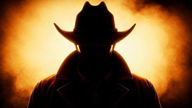 Mysterious cowboy silhouette in golden light