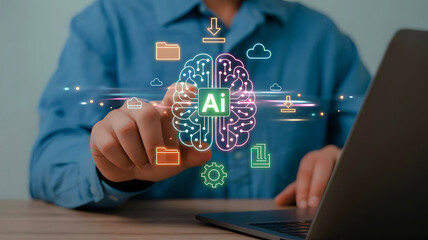 Man using Artificial Intelligence to process data and connect to cloud solutions