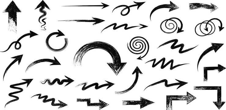 Collection of Hand-Drawn and Digital Arrows Symbolizing Direction, Movement, and Navigation