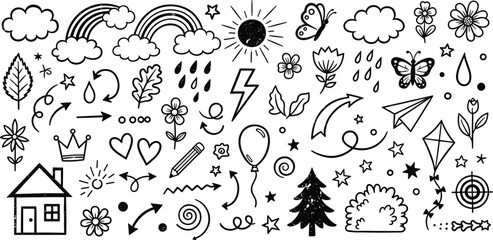 Whimsical Doodle Collection Playful Hand-Drawn Elements for Creative Designs