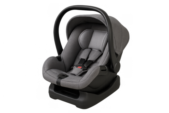 Grey infant car seat, providing baby safety and security for comfortable travel, cutout on transparent background - Powered by Adobe