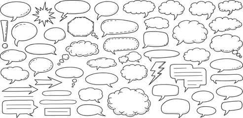 Collection of Hand-drawn Speech Bubbles and Thought Clouds for Communication and Design Elements