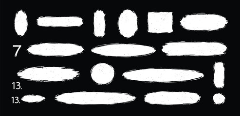 Dynamic collection of unique abstract white brushstroke shapes and textured smears on a dark background, ideal for modern artistic design elements and creative overlays