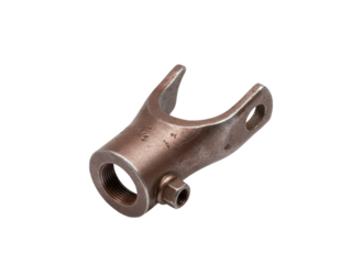 Metal clevis industrial equipment part and steel fork isolated on transparent background