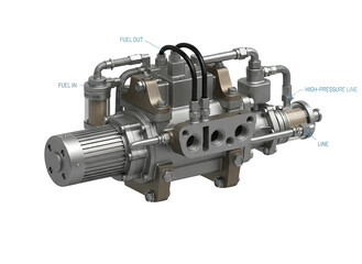 Fuel pump high pressure equipment detailed machine on transparent background